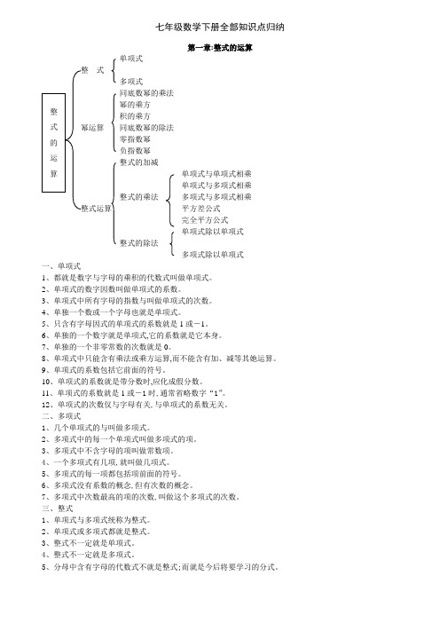 七年级数学下册全部知识点归纳