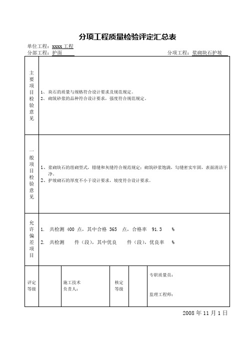 (护坡砌石)质量检验评定表