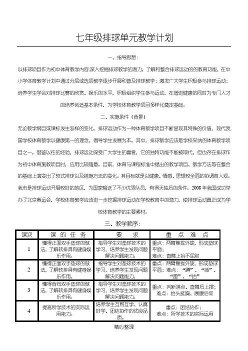 七年级排球单元教学计划