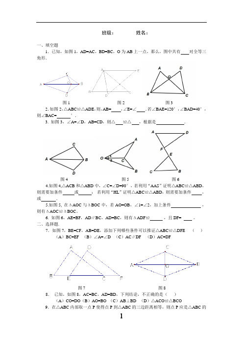 人教版八年级上册数学第十一章全等三角形练习题