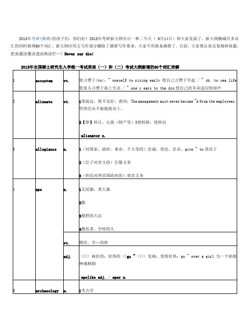 2013年考研英语新增词汇60个