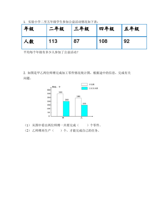 四年级数学下册课课练习10.4 平均数与复式条形统计图