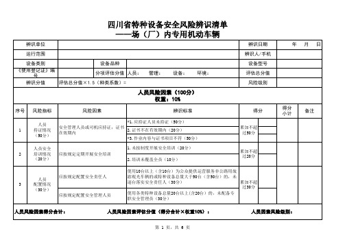 四川省特种设备安全风险辨识清单——场(厂)内专用机动车辆