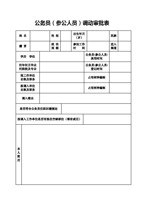 (完整word版)公务员(参公人员)调动审批表[2011新版]