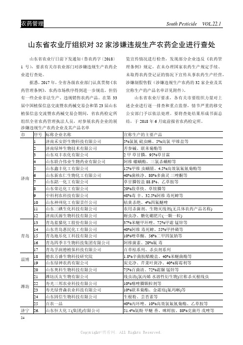 山东省农业厅组织对32家涉嫌违规生产农药企业进行查处