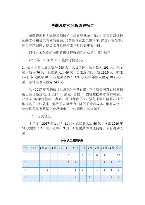 考勤总结和分析改进报告范文