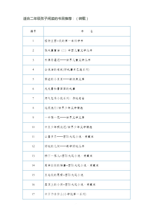 适合二年级孩子阅读的书目推荐