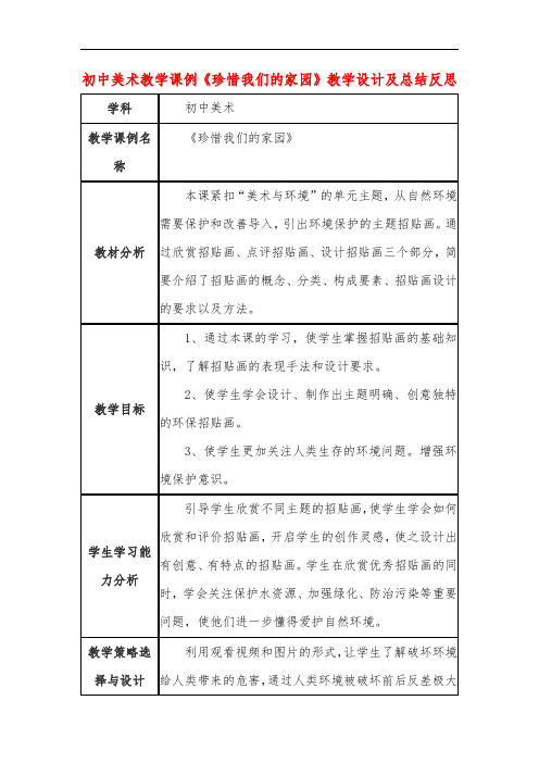 初中美术教学课例《珍惜我们的家园》教学设计及总结反思