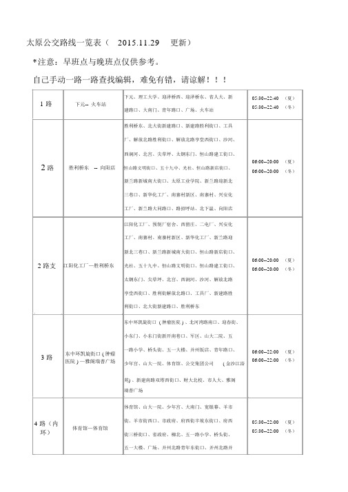 太原公交车线路一览表(2015.11.29更新)选读