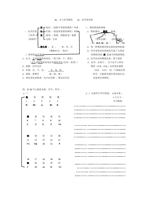 鲁教版 初中化学 第一单元 步入化学殿堂 第一节 化学真奇妙 启导学案