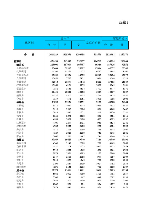 西藏省城乡人口普查数据