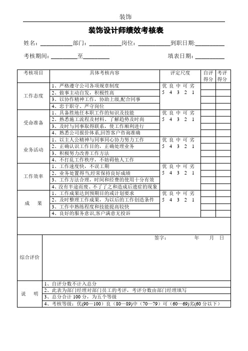 设计师绩效考核表