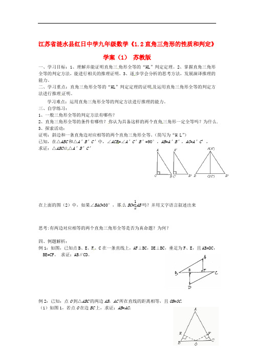 江苏省涟水县红日中学九年级数学《1.2直角三角形的性