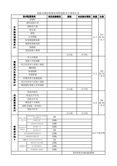 装配式钢结构建筑预制装配率计算统计表