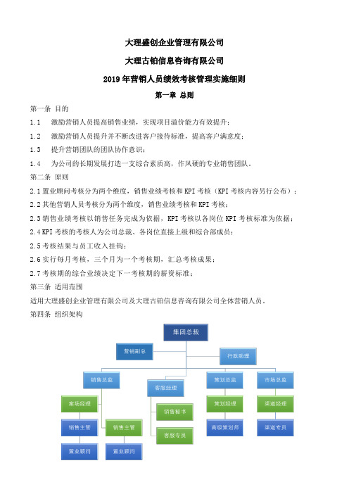 营销人员绩效考核管理办法2019年初版