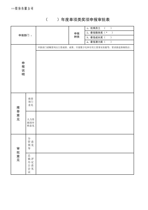 公司年度奖项申报审批表