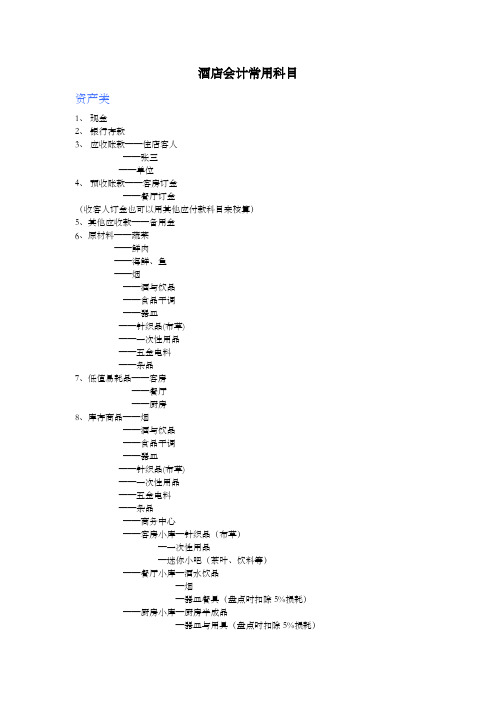 《星级酒店会计常用科目》