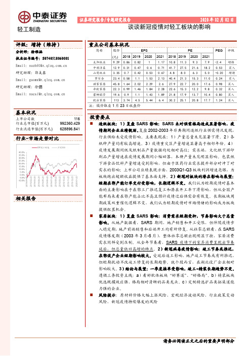 轻工制造专题研究报告：谈谈新冠疫情对轻工板块的影响