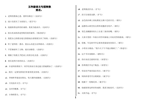 人教版五年级下语文综合句型转换