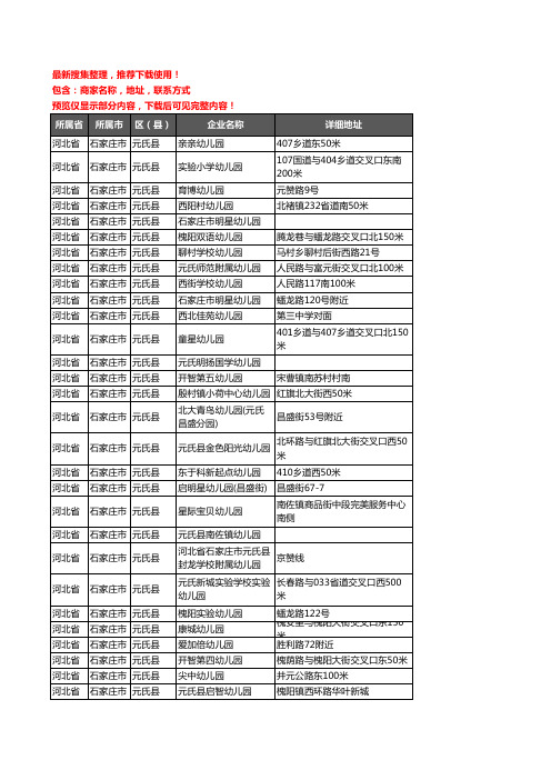 新版河北省石家庄市元氏县幼儿园企业公司商家户名录单联系方式地址大全75家