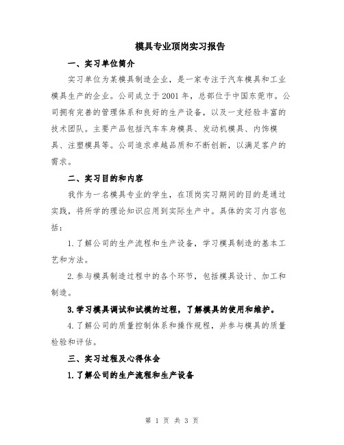 模具专业顶岗实习报告