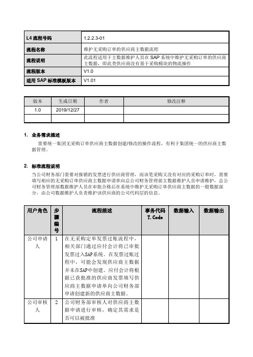 维护无采购订单的供应商主数据流程