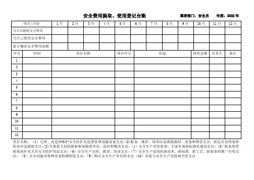 安全费用提取、使用台账