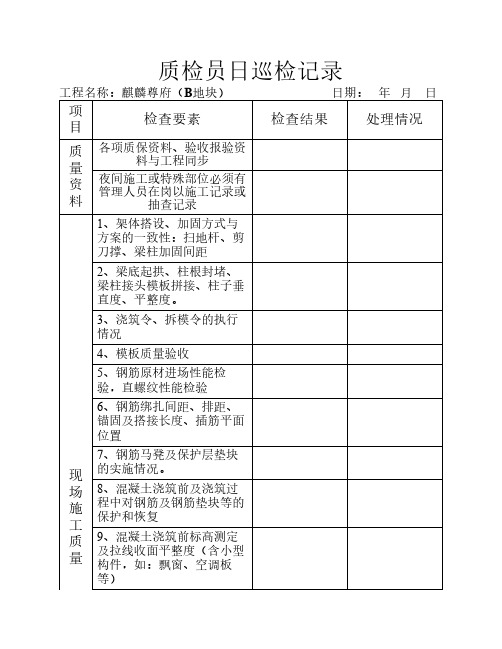 质检员巡视记录(样表)