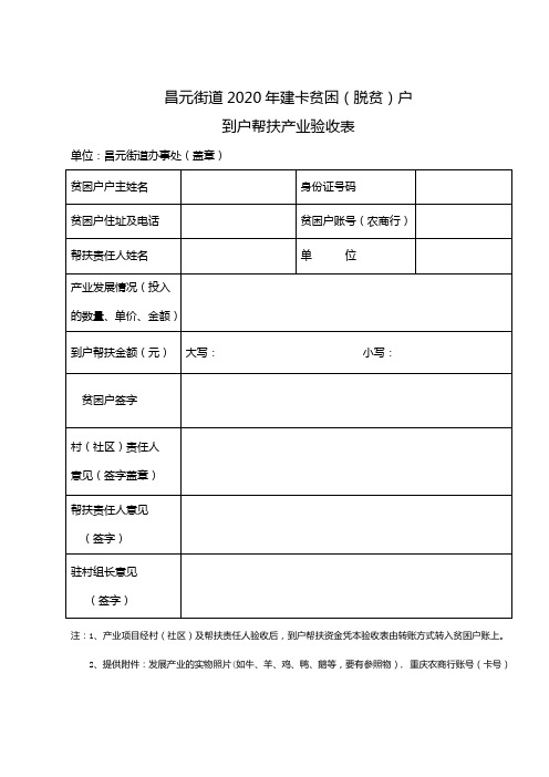 昌元街道2020年建卡贫困(脱贫)户到户帮扶产业验收表