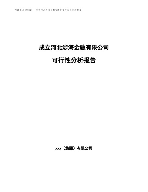 成立河北涉海金融有限公司可行性分析报告(总投资2000万元)