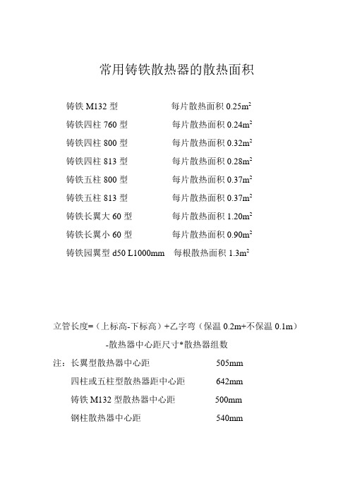 常用铸铁散热器的散热面积