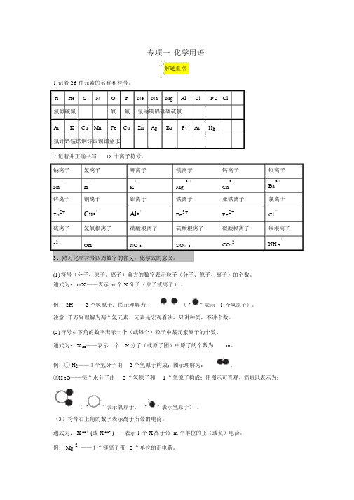 人教版中考化学命题点精讲精练化学用语