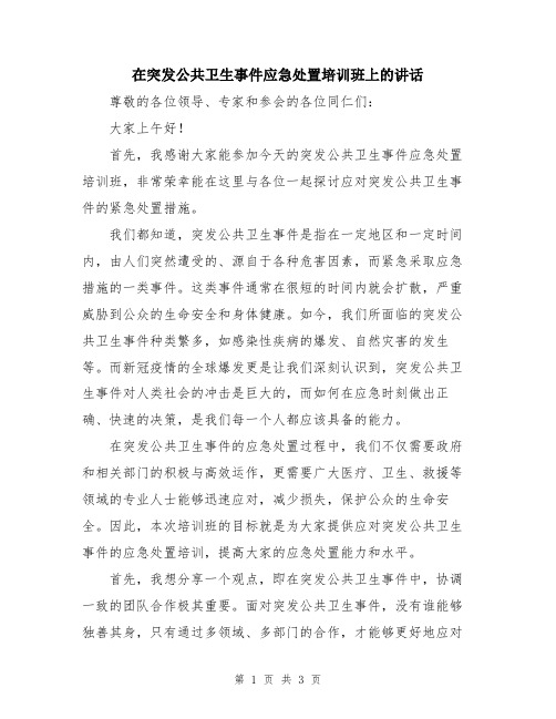 在突发公共卫生事件应急处置培训班上的讲话