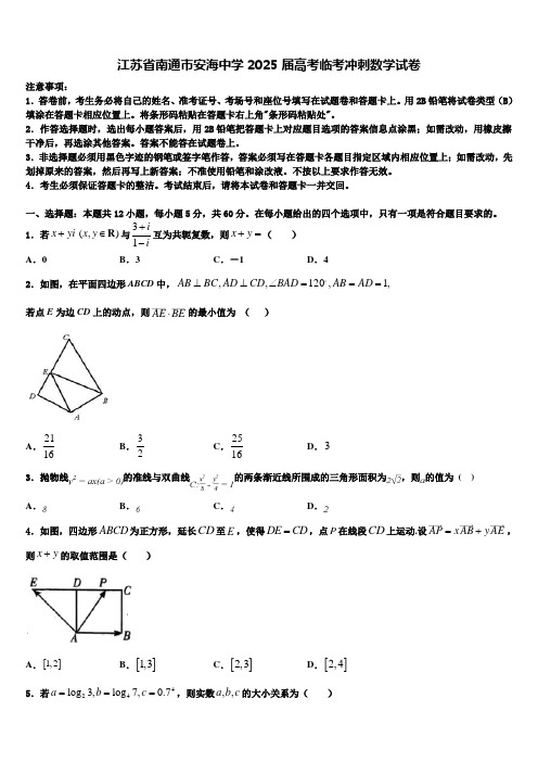 江苏省南通市安海中学2025届高考临考冲刺数学试卷含解析