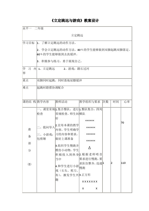 《立定跳远与游戏》(教案)-2021-2022学年体育与健康二年级上册  人教版