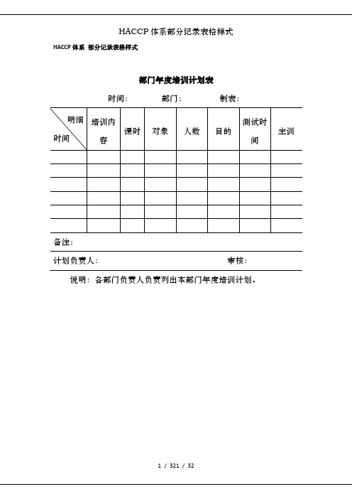 HACCP体系部分记录表格样式