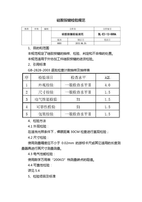 硅胶按键检验规范