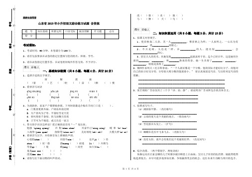 山东省2019年小升初语文综合练习试题 含答案