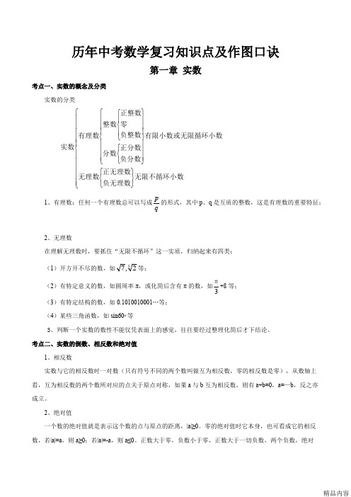 历年中考数学复习知识点大全及作图技巧口诀(可打印修改)