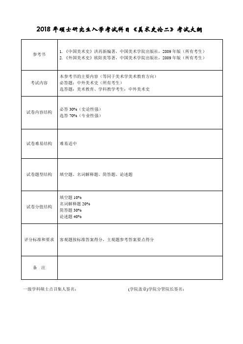 2018年硕士研究生入学考试科目美术史论二考试大纲