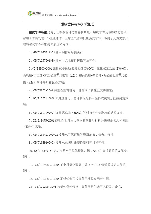 螺纹管件标准知识汇总