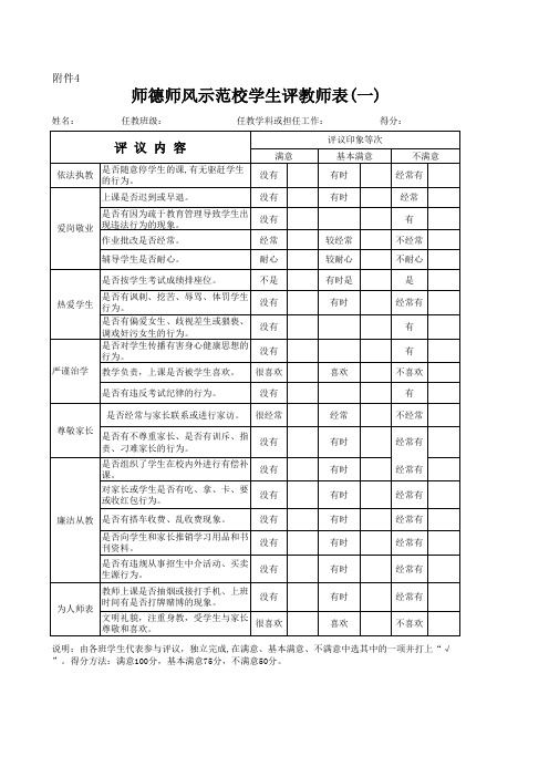 师德师风示范校学生评教师表