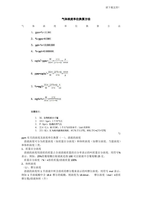 气体浓度单位换算方法