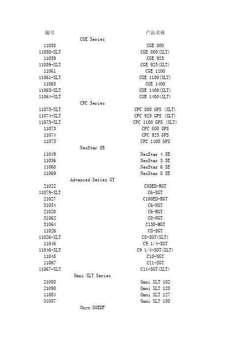 celestron天文望远镜所有的产品名称和编号