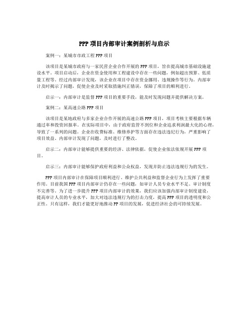 PPP项目内部审计案例剖析与启示