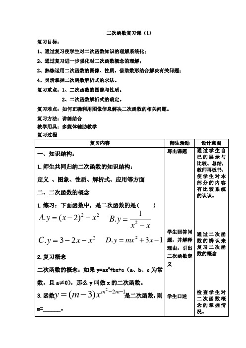 二次函数的复习课教案