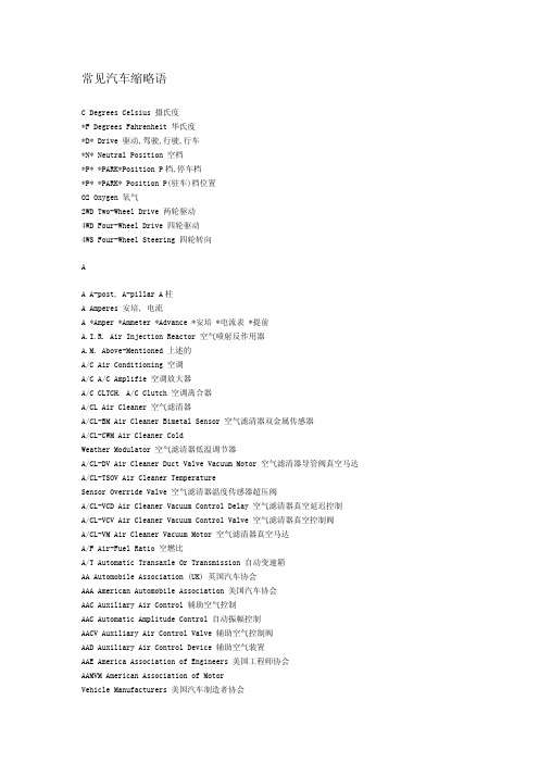 常见汽车英文缩略语中文意义详解 免费下载