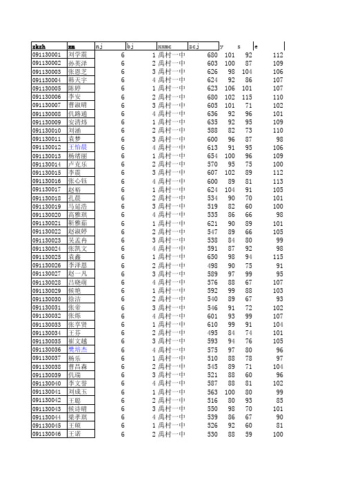 禹村14年11月期中考试成绩