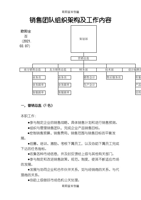 销售团队组织构架之欧阳家百创编