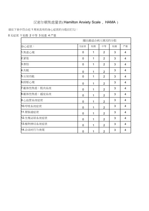 (完整版)心理领域--汉密尔顿焦虑、抑郁量表(HAMA、HAMD)